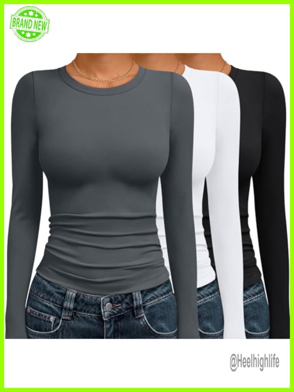 3 Pack Womens Long Sleeve Compression Tops Crew Neck Slim Fit Workout Layer